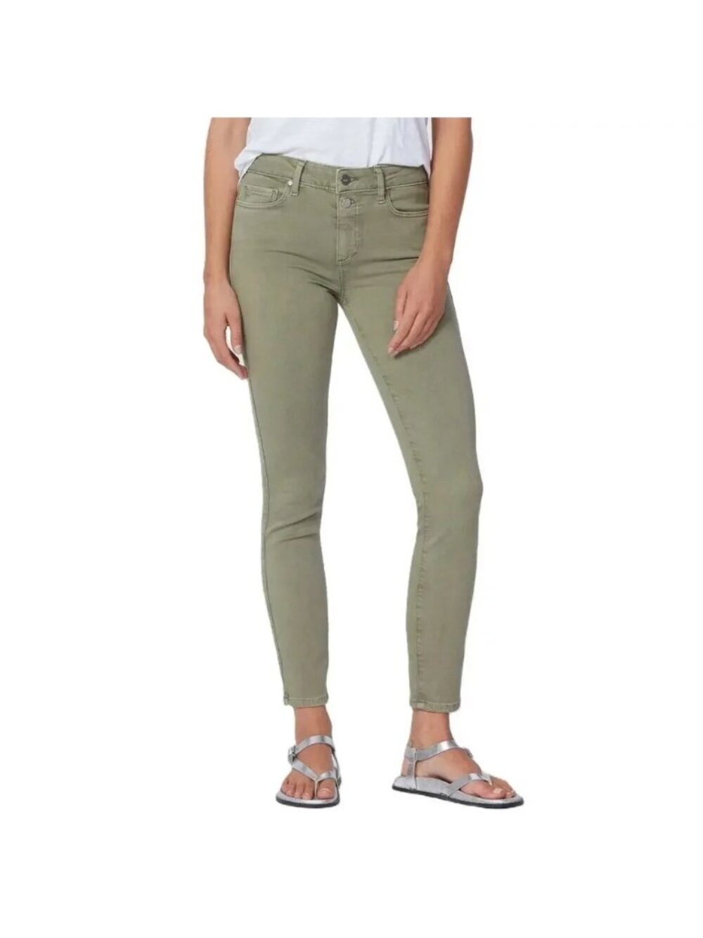 Paige Hoxton Ankle Skinny Chino Pants Womens 26 Olive Green Cotton Blend